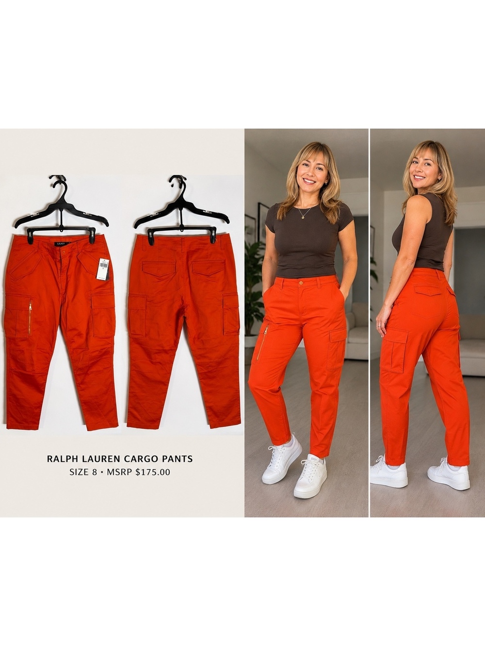 Lauren Ralph Lauren Women’s Cargo Pants Size 8 Orange Red NWT MSRP $175